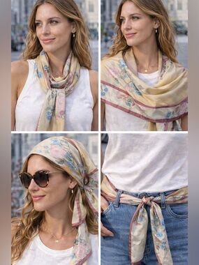 franco ferrari scarf Floral Silk Scarf Womens 27.5” And 79” Long Wrap Shawl